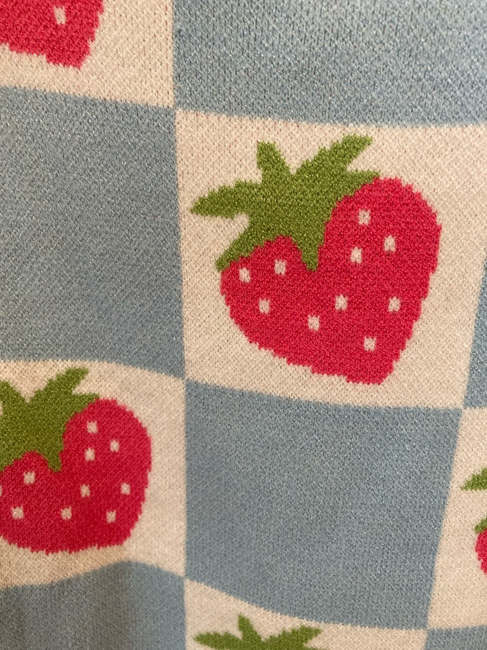 Luna Ivy Blue Strawberry Checker Crewneck Sweater. NWOT - Picture 3 of 7